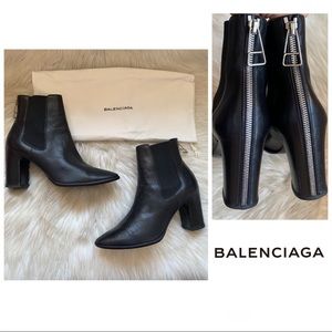 BALENCIAGA Back Zipper Leather Ankle Booties
